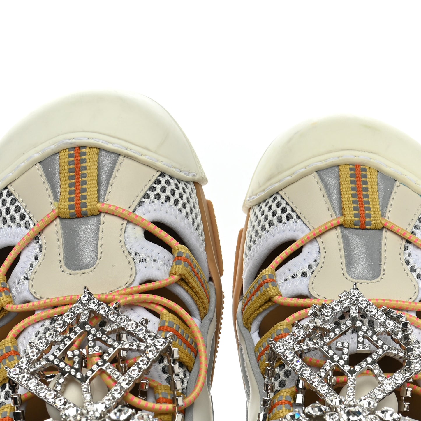 Mesh Fabric Tinsel Sport Sandals 38 White Silver