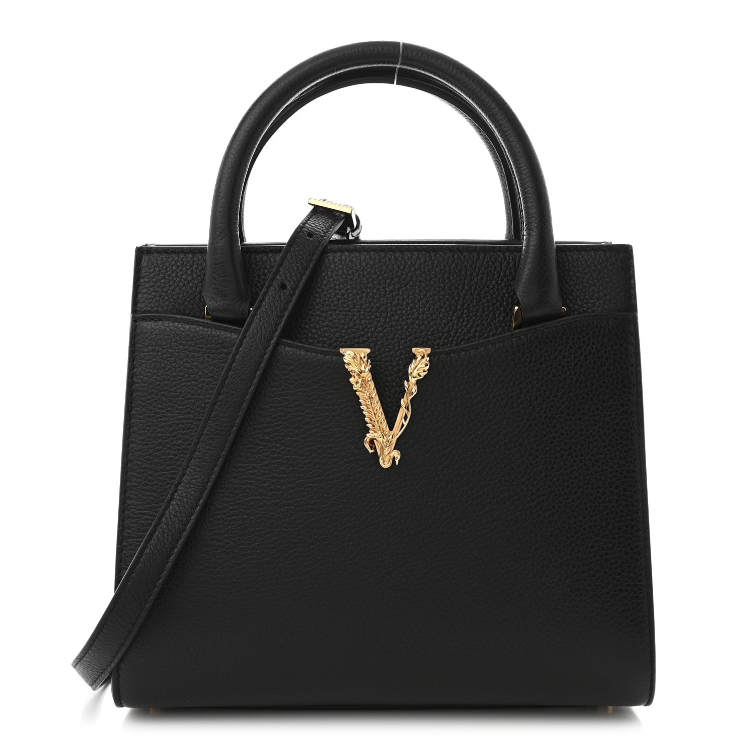 Versace Grainy Calfskin Virtus Top Handle Tote Black 1 of 9