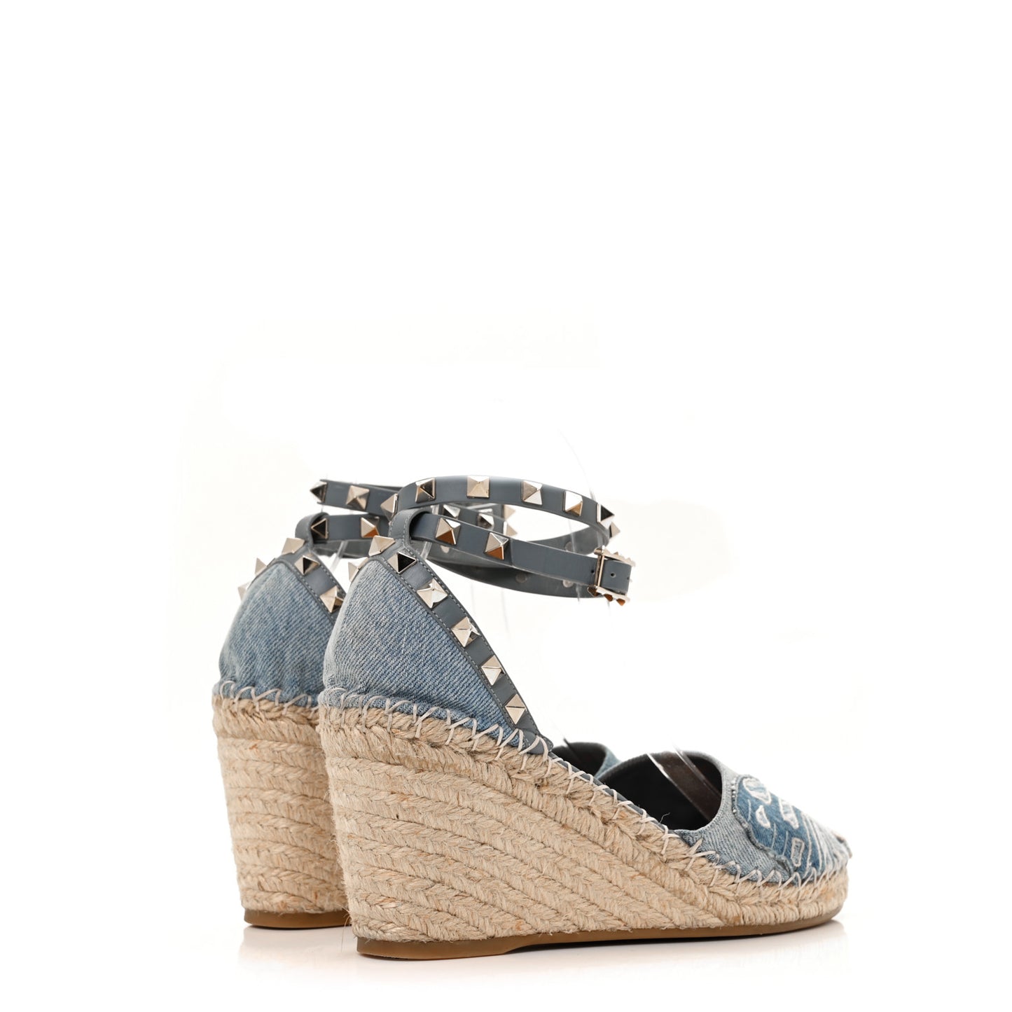 Denim Butterfly Embroidered Rockstud Ankle Wrap Espadrille 15/85mm Wedges 39 Light Denim