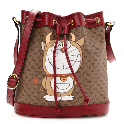 Gucci X DORAEMON Vintage GG Supreme Monogram Small Bucket Bag Beige Cherry Red 1 of 11