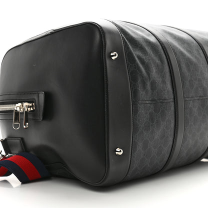 Gucci Soft GG Supreme Monogram Appia Calfskin Web Large Carry On Duffle Bag Black Grey 8 of 16