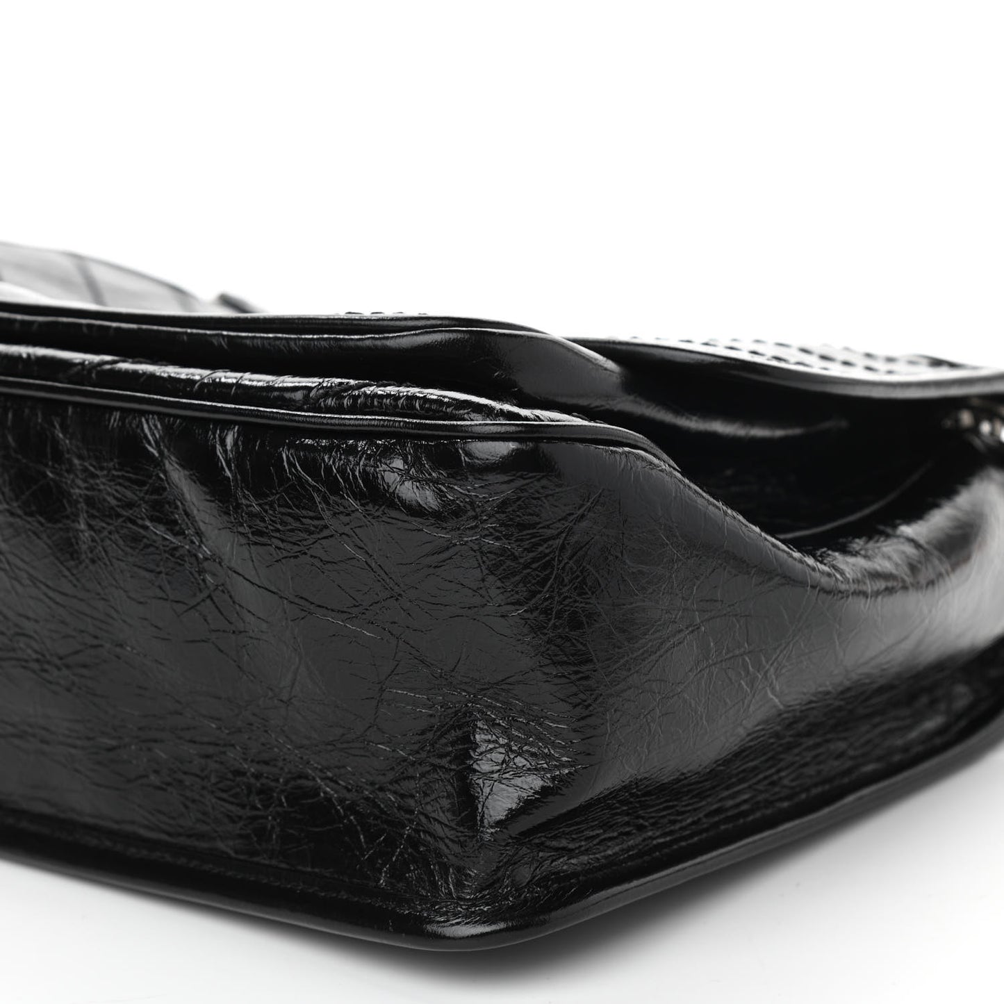 Crinkled Calfskin Matelasse Monogram Medium Niki Chain Satchel Black