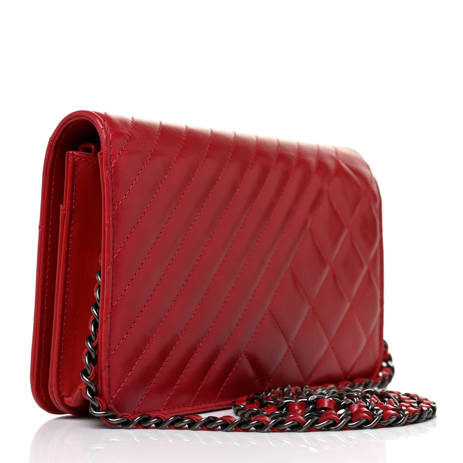 Chanel Lambskin Quilted Coco Boy Wallet On Chain WOC Red 2 of 9