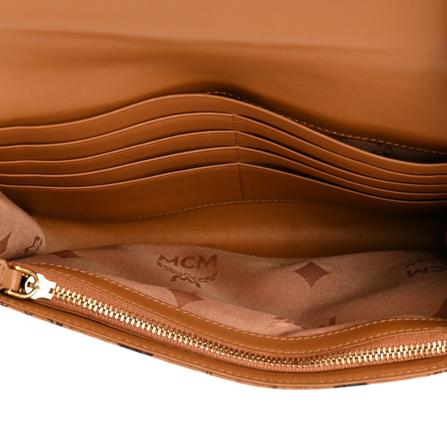 MCM Visetos Studded Chain Wallet Cognac 4 of 9