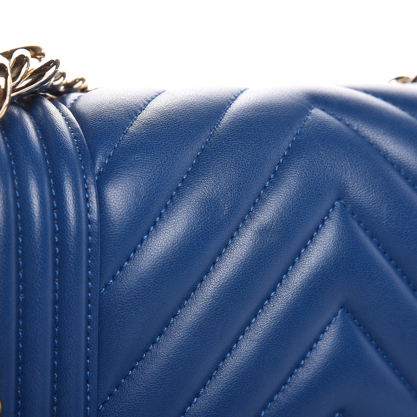Calfskin Chevron Quilted Small Boy Flap Blue