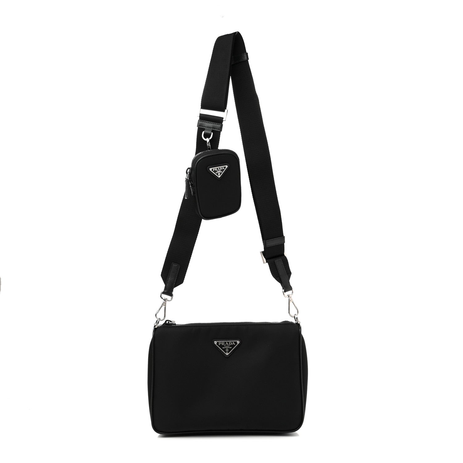 Prada Re-Nylon Saffiano Pocket Zippered Shoulder Bag Black 1 of 8