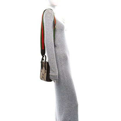 Gucci Monogram Jumbo GG Textured Dollar Calfskin Web Mini Vertical Tote Camel Ebony New Acero 2 of 13