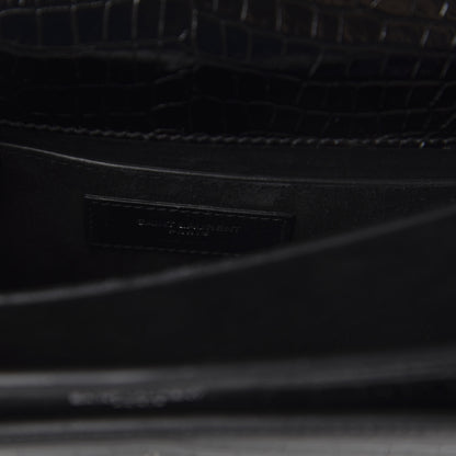 Saint Laurent Calfskin Crocodile Embossed Medium Monogram Sunset Black 8 of 11