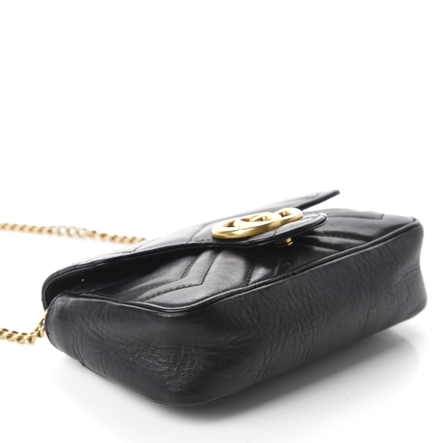 Gucci Calfskin Matelasse Super Mini GG Marmont Shoulder Bag Black 4 of 11