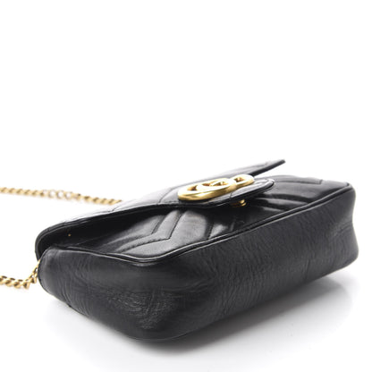 Gucci Calfskin Matelasse Super Mini GG Marmont Shoulder Bag Black 4 of 11