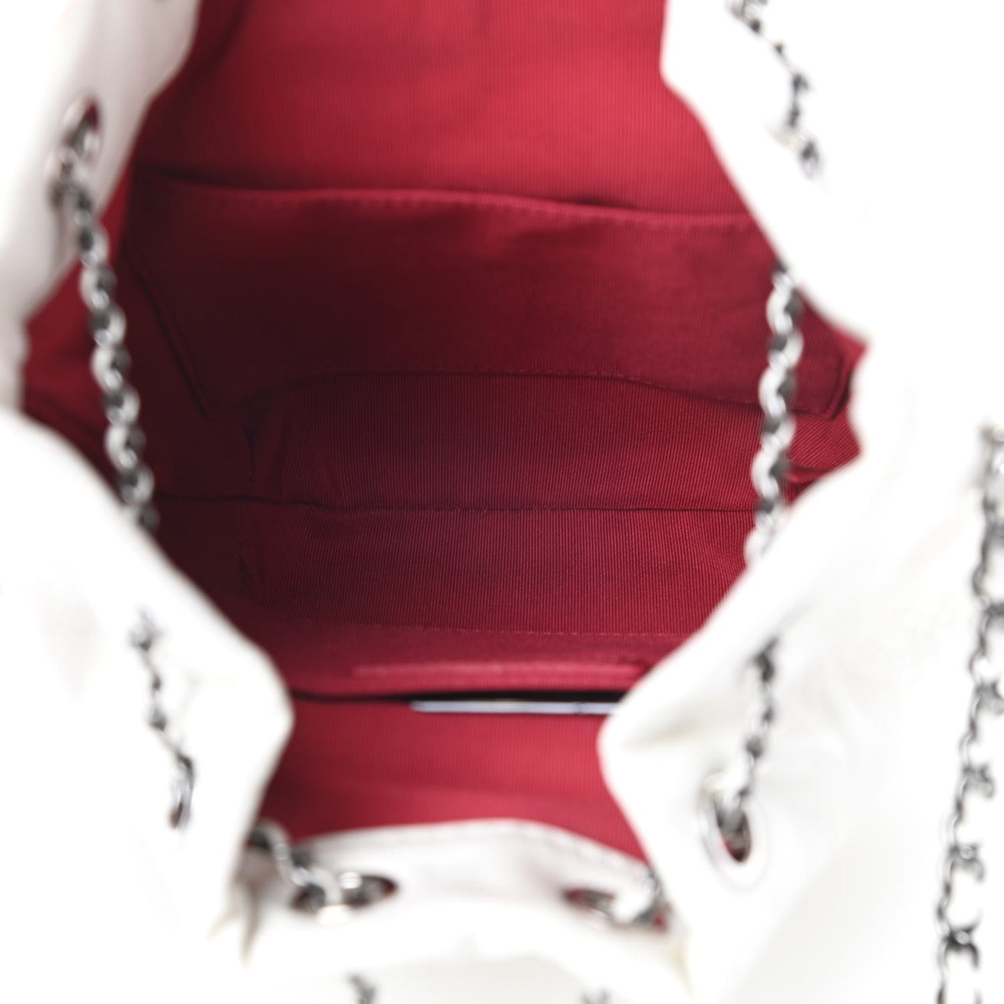 Aged Calfskin Quilted Small Gabrielle Bucket White