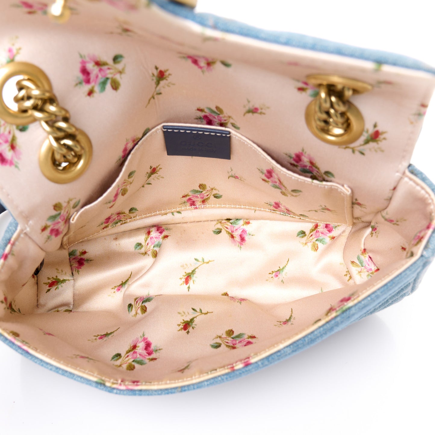 Denim Matelasse Mini Pearly GG Marmont Shoulder Bag Blue