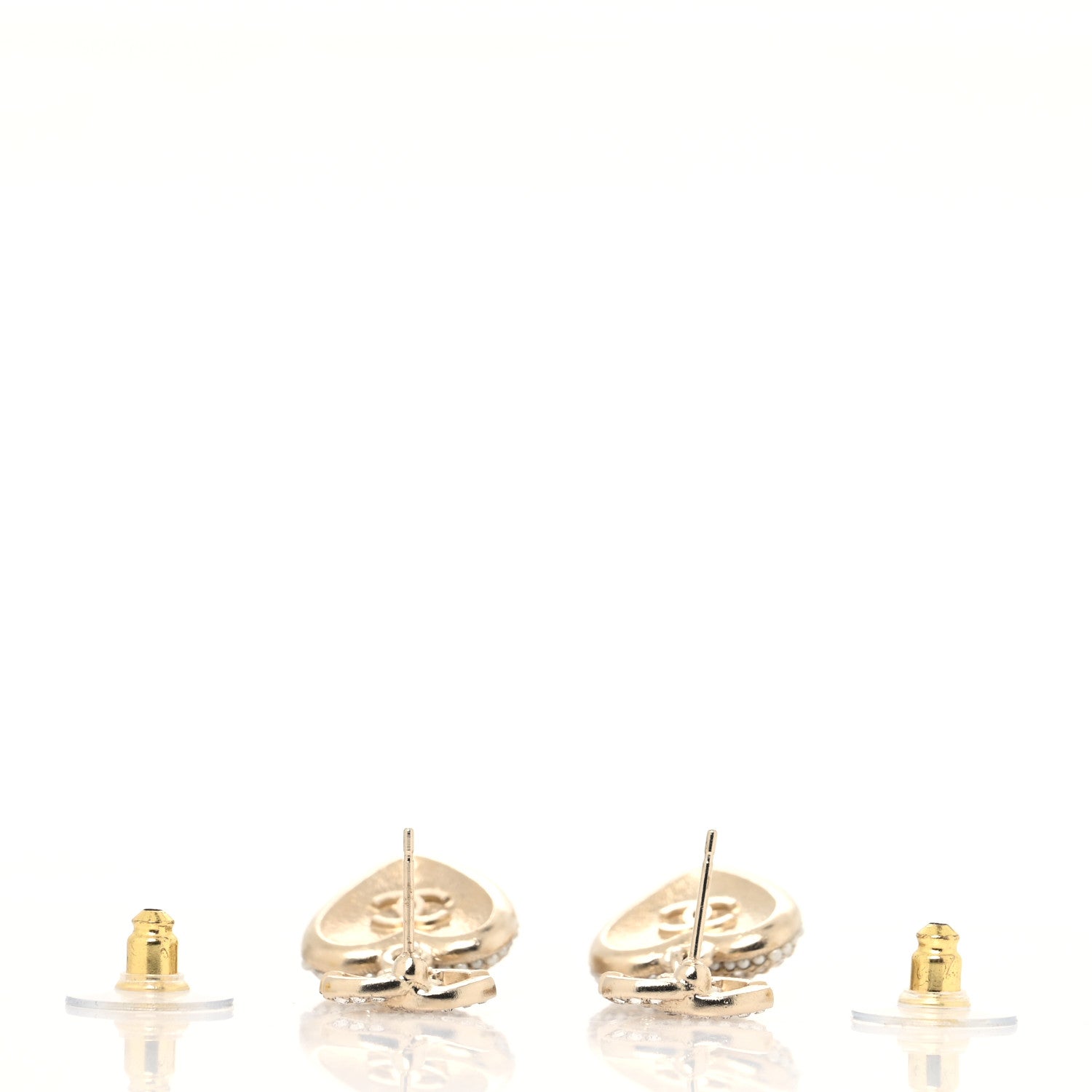 Chanel Pearl Crystal CC Heart Drop Earrings Gold White 3 of 4