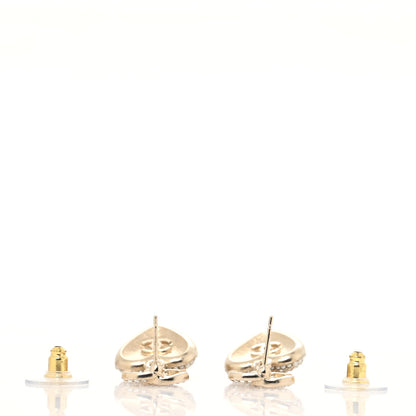 Chanel Pearl Crystal CC Heart Drop Earrings Gold White 3 of 4
