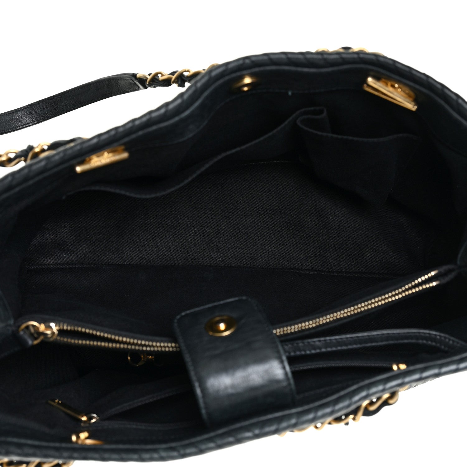 Chanel Wrinkled Lambskin Chevron Quilted Large Surpique Tote Black 5 of 18