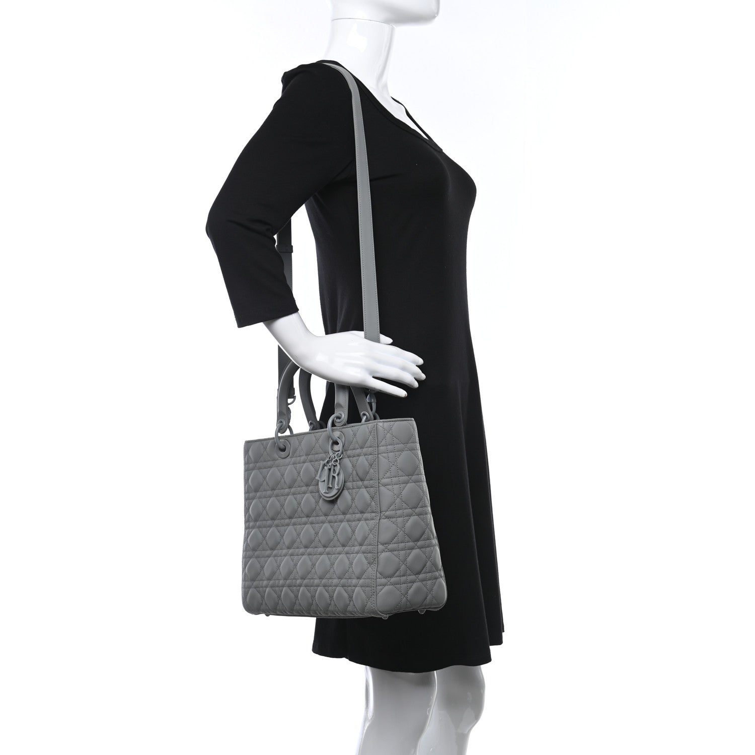 Christian Dior Ultra Matte Calfskin Cannage Large Lady Dior Grey Stone 2 of 9