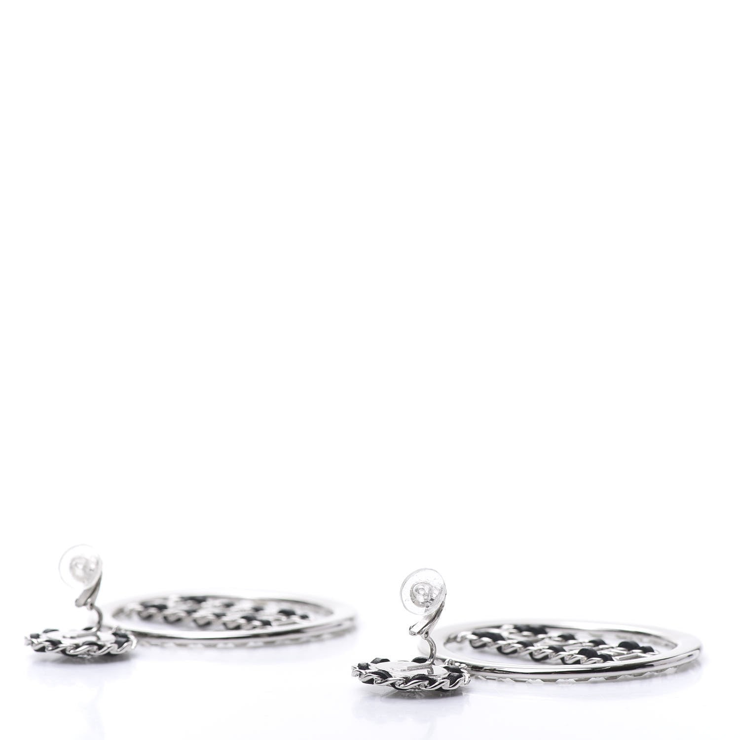 Chanel Crystal Lambskin Chain CC Hoop Clip On Earrings Black Silver 3 of 5