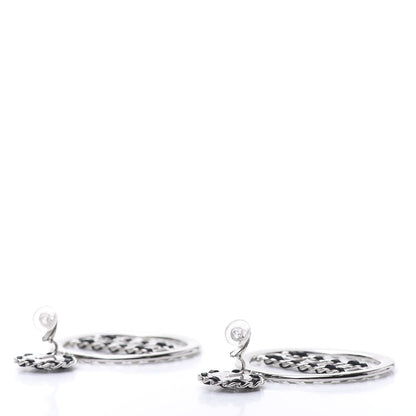 Chanel Crystal Lambskin Chain CC Hoop Clip On Earrings Black Silver 3 of 5
