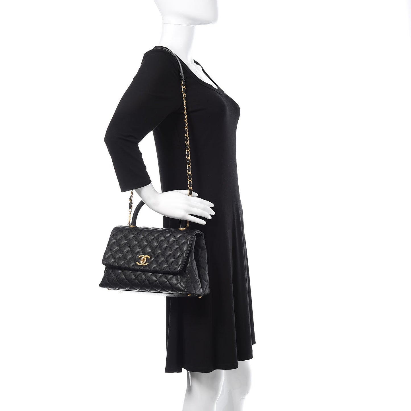 Caviar Quilted Small Coco Handle Flap Black