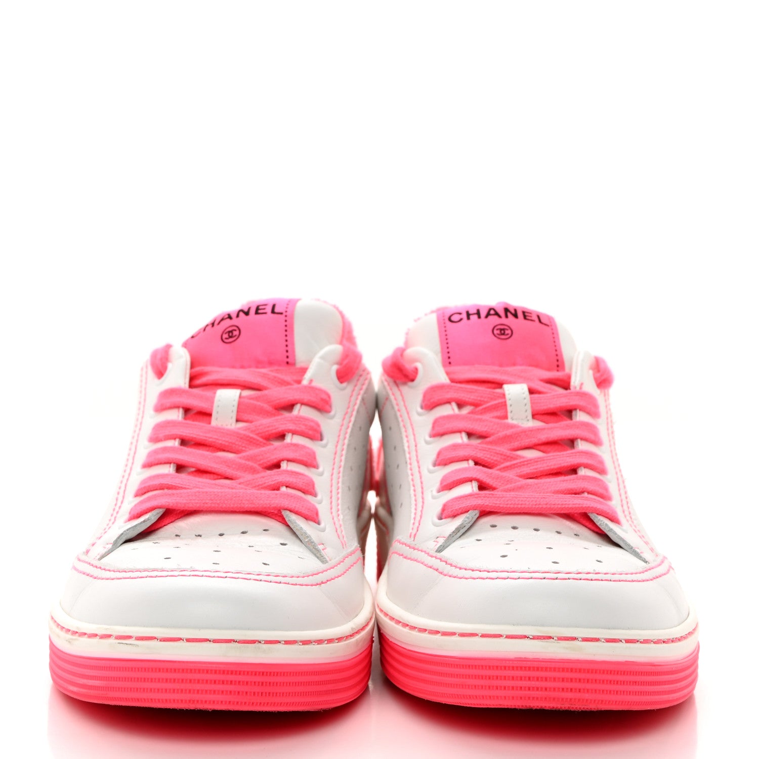 Chanel Calfskin Womens Logo Sneaker 40.5 Fuchsia White 2 of 12