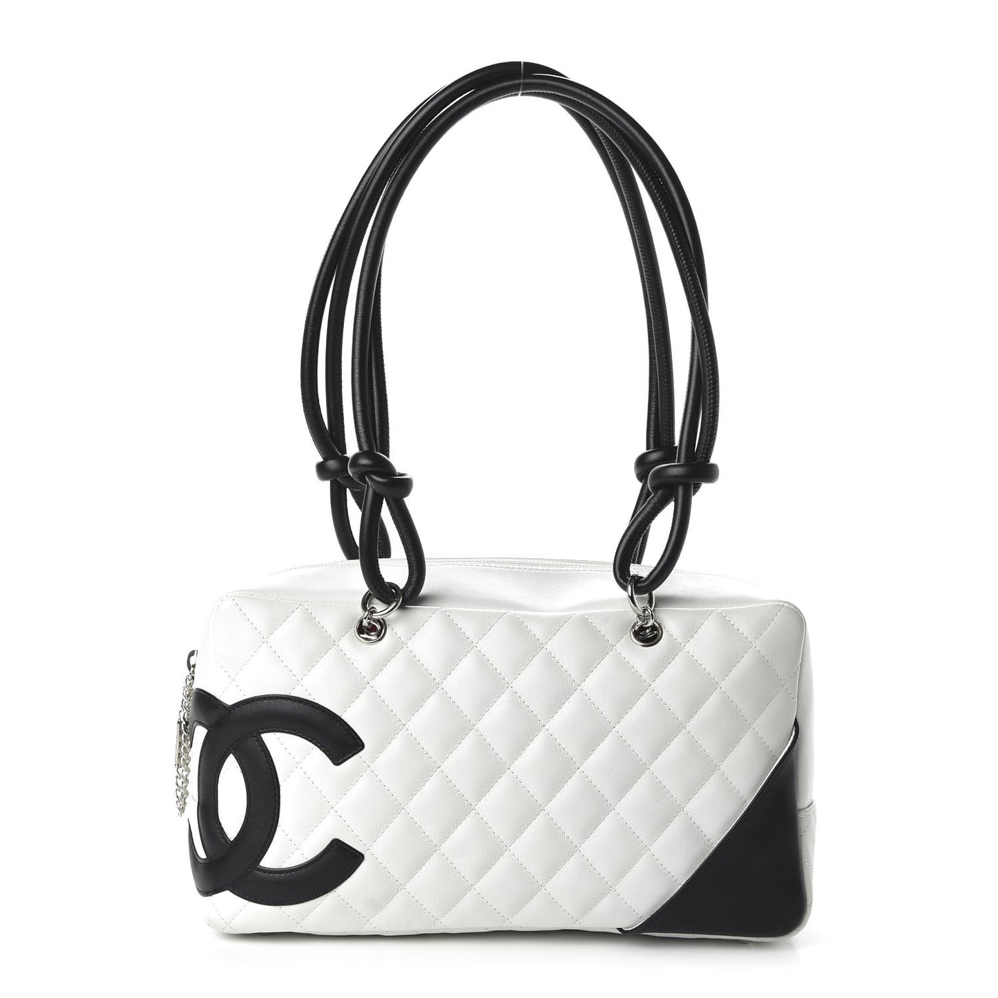 Calfskin Quilted Large Cambon Bowler White Black