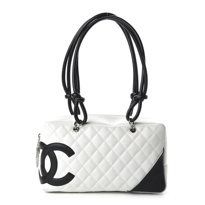 Chanel Calfskin Quilted Large Cambon Bowler White Black 1 of 11