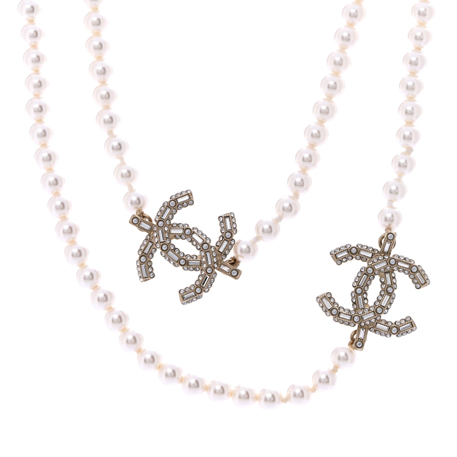 Chanel Pearl Baguette Crystal CC Long Necklace Gold 4 of 7