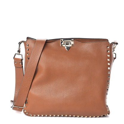 Valentino Garavani Pebbled Calfskin Large Rockstud Flip-Lock Messenger Bag Light Cuir 1 of 13
