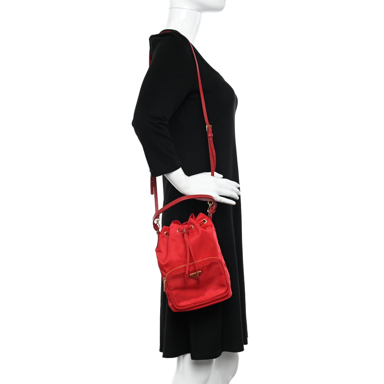 Prada Saffiano Tessuto Nylon Mini Bucket Crossbody Bag Fuoco 2 of 11