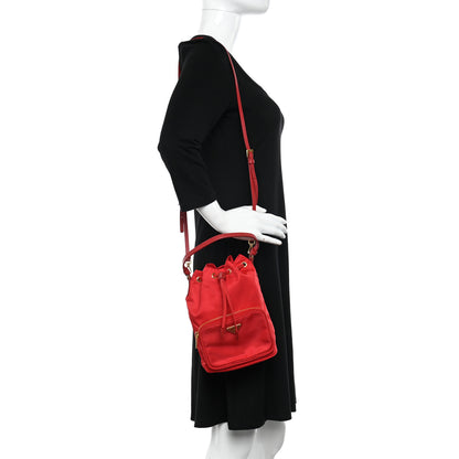 Prada Saffiano Tessuto Nylon Mini Bucket Crossbody Bag Fuoco 2 of 11
