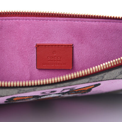 Gucci GG Supreme Monogram Bosco Patch Zip Pouch Beige Malva Hibiscus Red 6 of 9