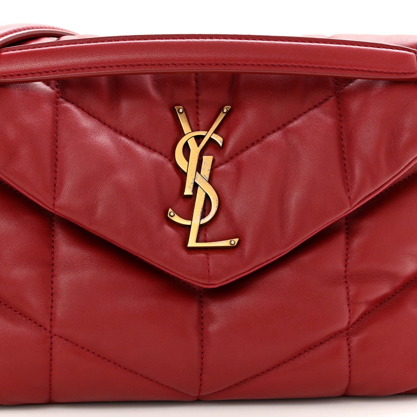 Lambskin Quilted Small Loulou Puffer Monogram Chain Satchel Red