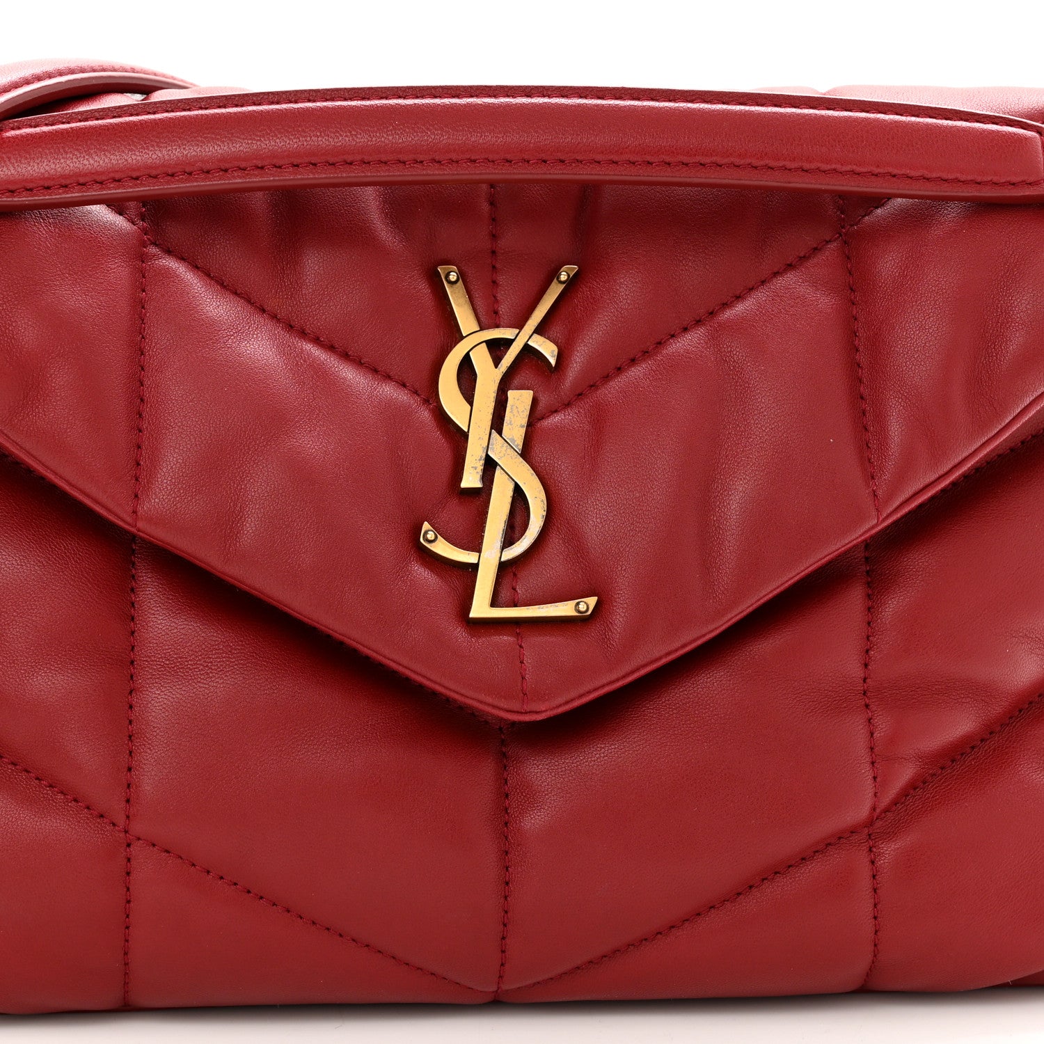 Saint Laurent Lambskin Quilted Small Loulou Puffer Monogram Chain Satchel Red 8 of 13