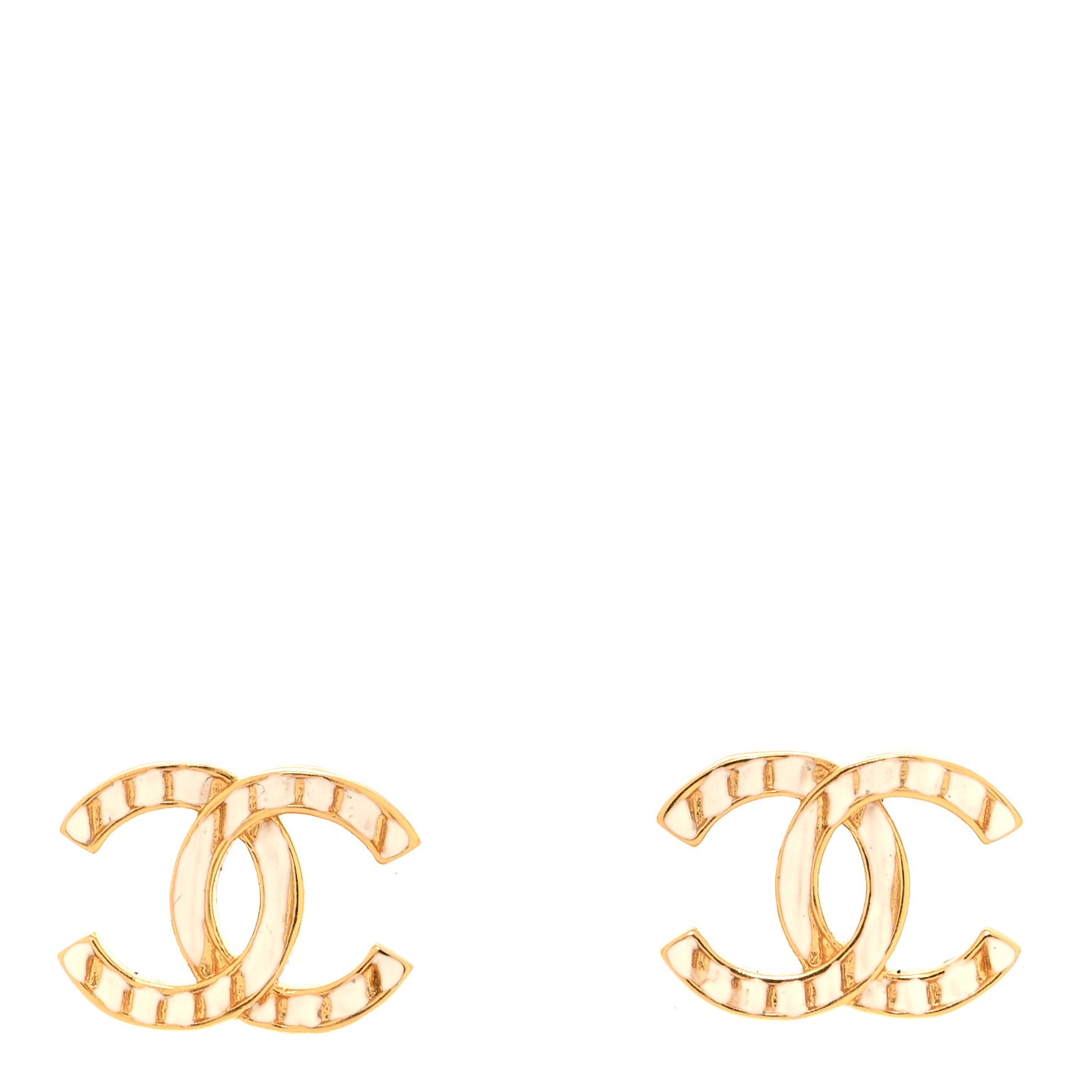 Enamel CC Earrings Gold White