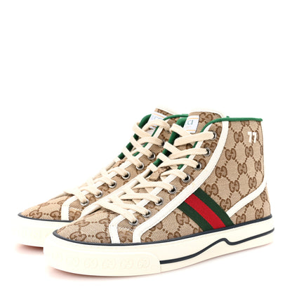 Gucci GG Monogram Web Womens 1977 Tennis High Top Sneakers 37 Beige Ebony Mystic White 4 of 9