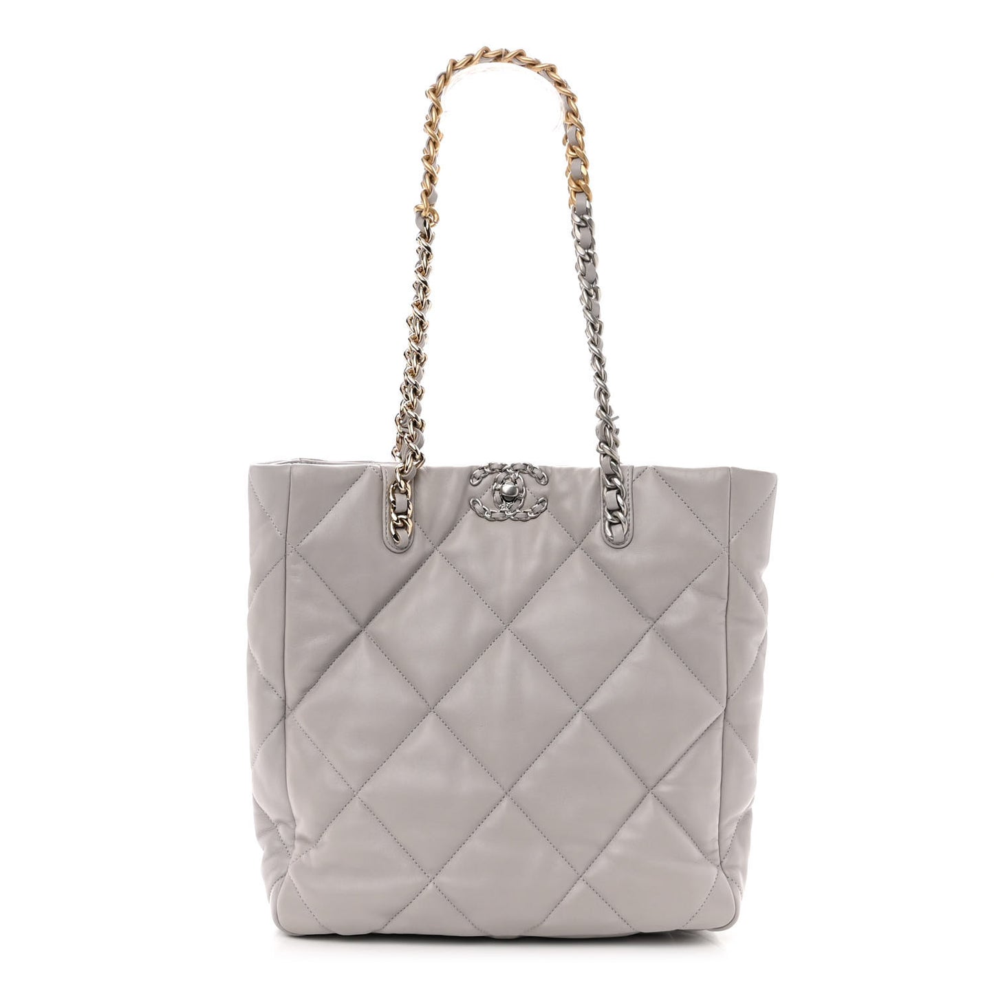 Lambskin Quilted Chanel 19 Shopping Bag Grey