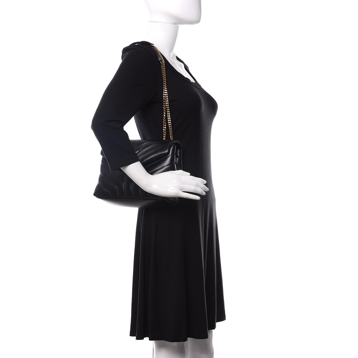 Calfskin Y Quilted Monogram Small Loulou Chain Satchel Black