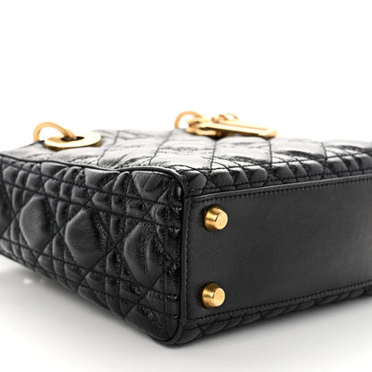Christian Dior Crinkled Patent Cannage Small Lucky Badges My Lady Dior Black 8 of 9