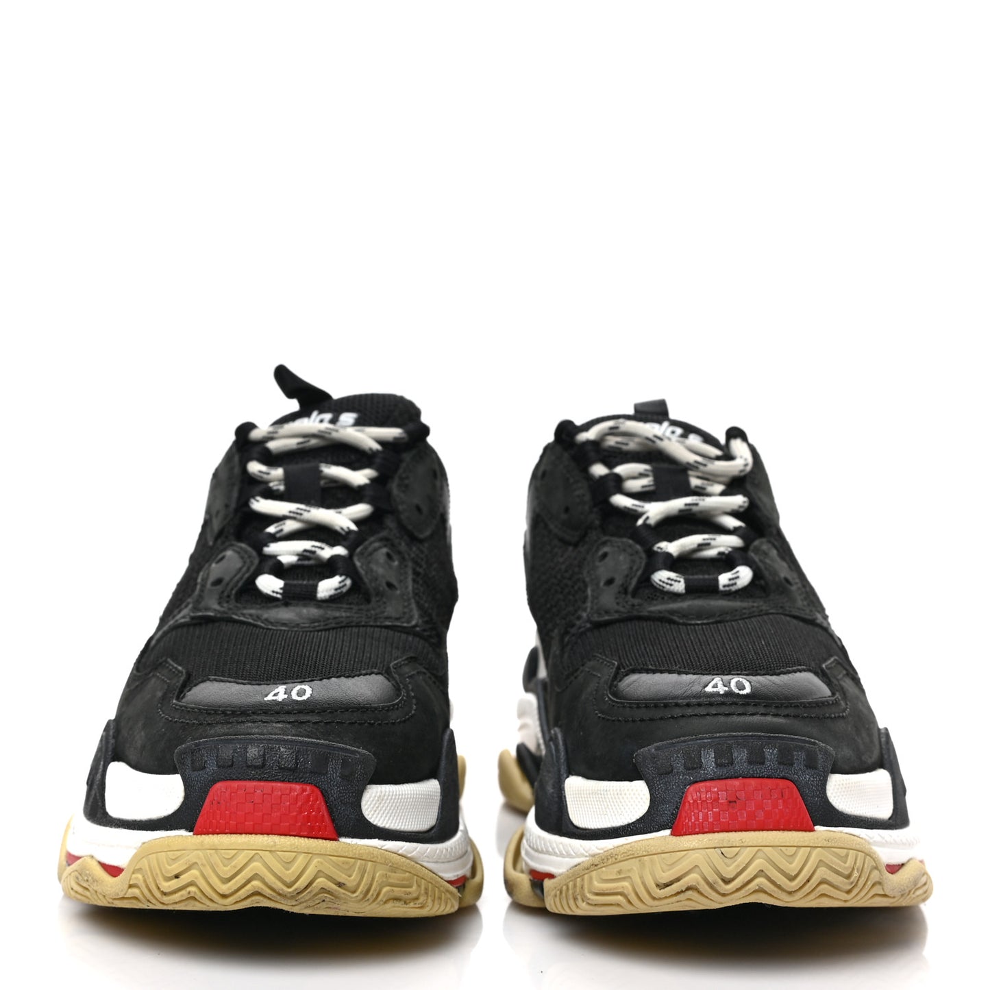 Fabric Mesh Washed Effect Womens Triple S Sneakers 40 Black Red