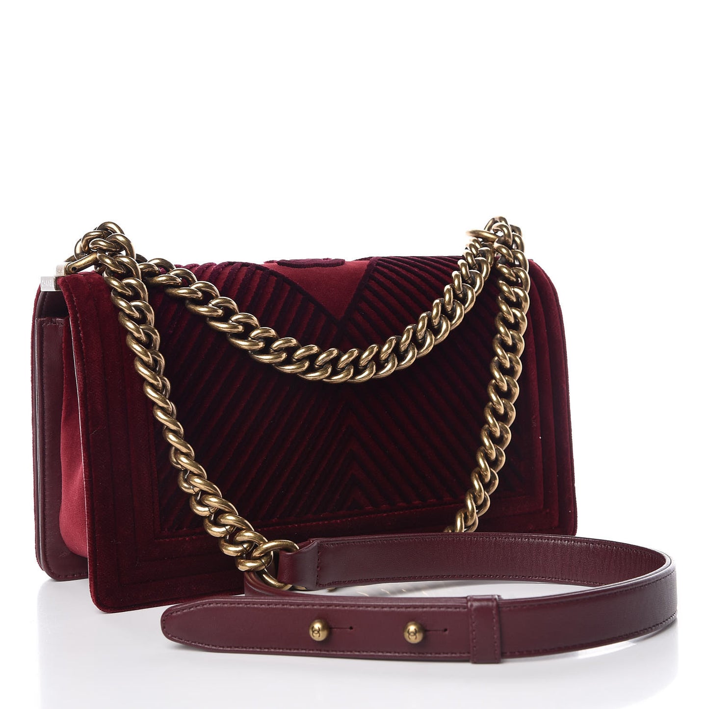 Velvet Chevron Quilted Medium Boy Flap Burgundy