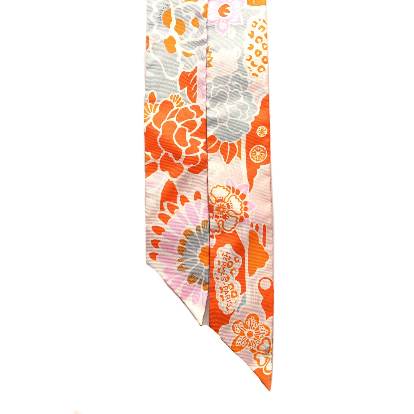 Silk Bingata Twilly Orange Rose Gris