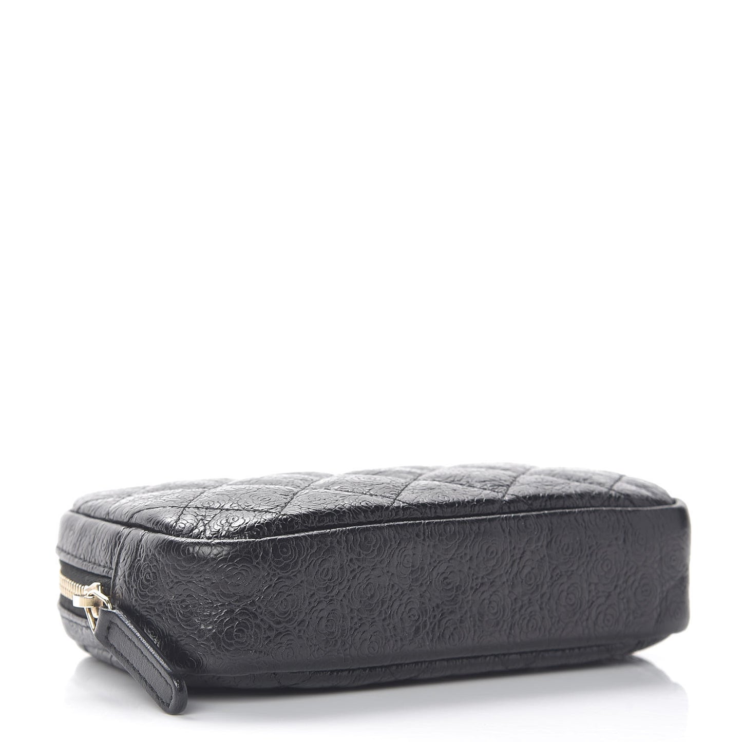 Camellia Calfskin Embossed Quilted Enamel CC Cosmetic Case Black