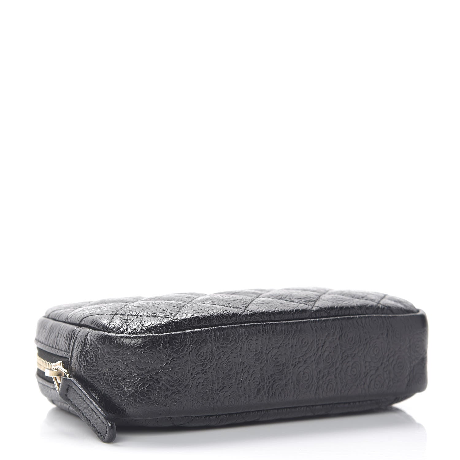 Chanel Camellia Calfskin Embossed Quilted Enamel CC Cosmetic Case Black 4 of 8