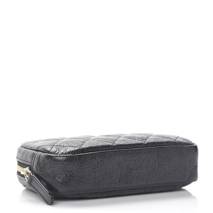Chanel Camellia Calfskin Embossed Quilted Enamel CC Cosmetic Case Black 4 of 8
