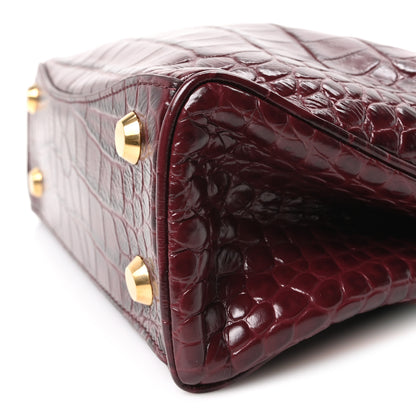 Balenciaga Shiny Calfskin Crocodile Embossed Mini Rodeo Top Handle Handbag Dark Burgundy 8 of 8
