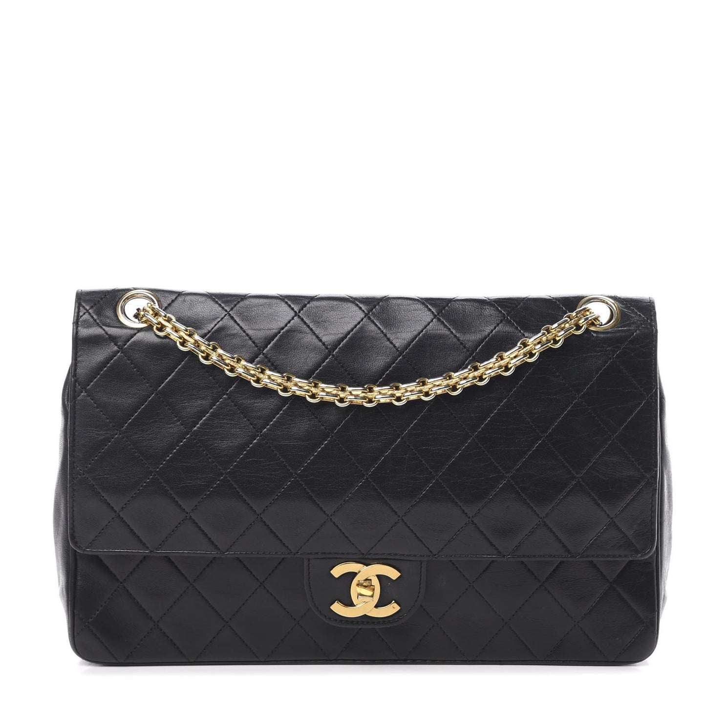 Lambskin Quilted Medium Double Flap Black