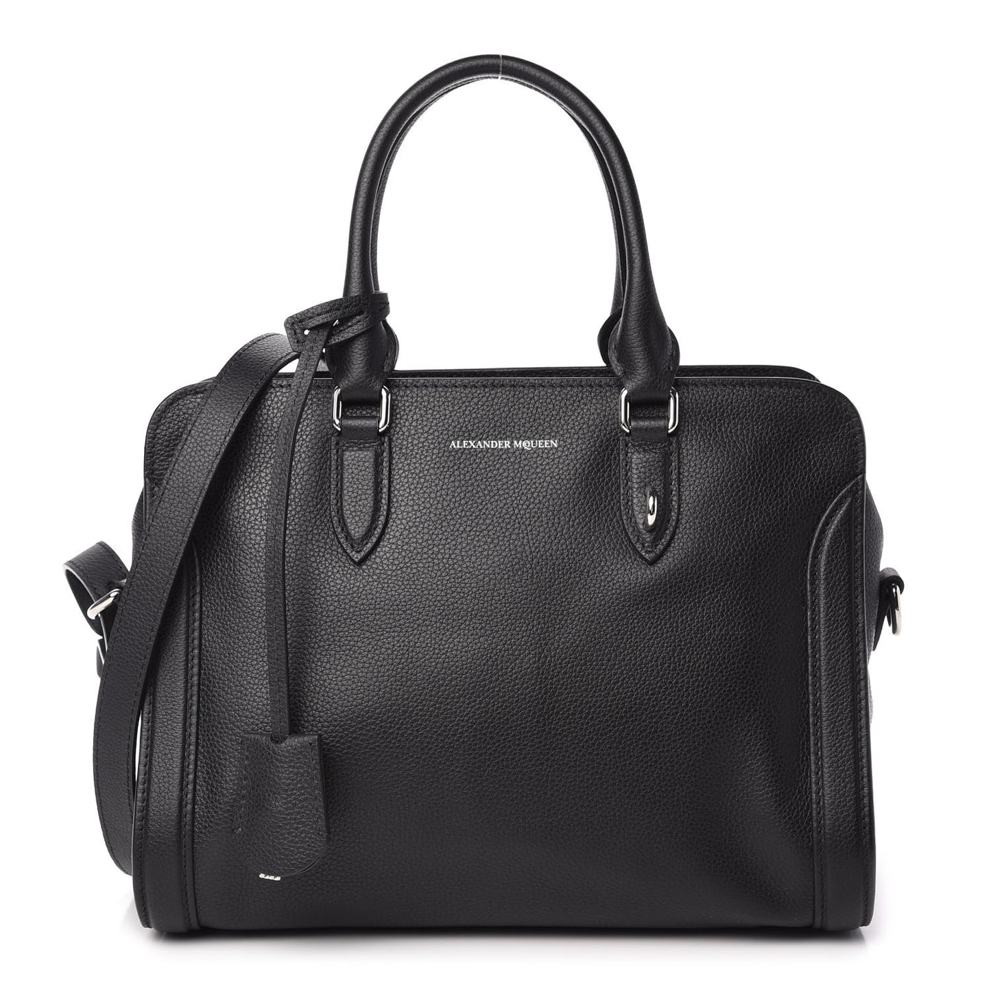 Pebbled Calfskin Small Skull Padlock Zip Around Tote Black