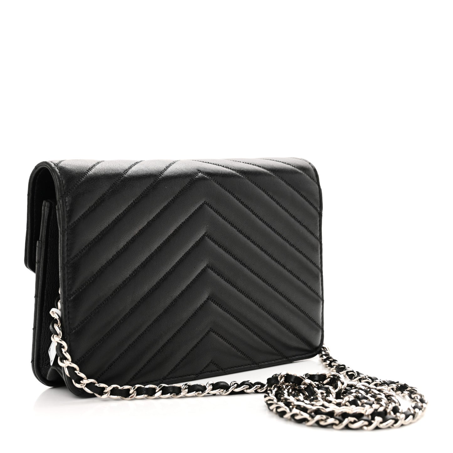 Sheepskin Chevron Wallet On Chain WOC Black