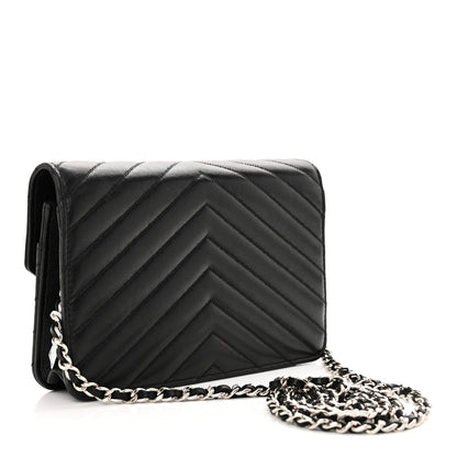 Chanel Sheepskin Chevron Wallet On Chain WOC Black 3 of 10