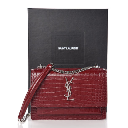 Saint Laurent Calfskin Crocodile Embossed Monogram Sunset Chain Wallet Palissandre 9 of 9
